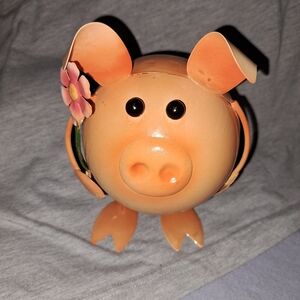 Charming Orange Piggy Metal Wall Art with Flower